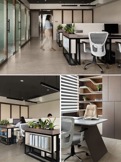 A collage from The Architect's Diary featuring our office design, recognized for its blend of modern functionality and clean aesthetics.