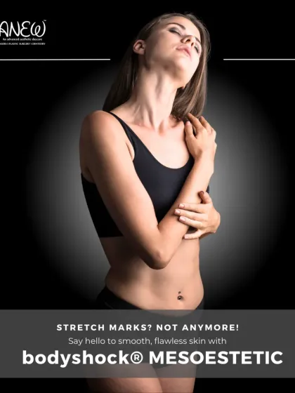Stretch marks? Not anymore. Our BodyShock Mesoestetic treatment is a revolutionary way to achieve smooth, flawless skin by targeting stretch marks at the source and stimulating your skin's natural repair process.