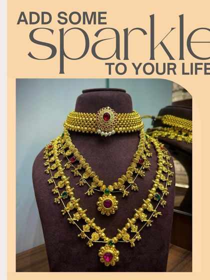 A complete traditional bridal set featuring a choker and a multi-layered haar with ruby-colored stones. This is a classic choice for a traditional wedding ceremony.
