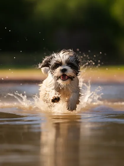 Pure joy in motion! It's so much fun watching the energetic ones run and splash around freely. This little Shih Tzu is having a blast during their pet bathing session.