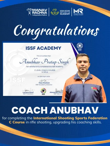 We celebrate coaching excellence. Congratulations to our shooting coach, Anubhav Pratap Singh, for completing the International Shooting Sports Federation C Level Course.