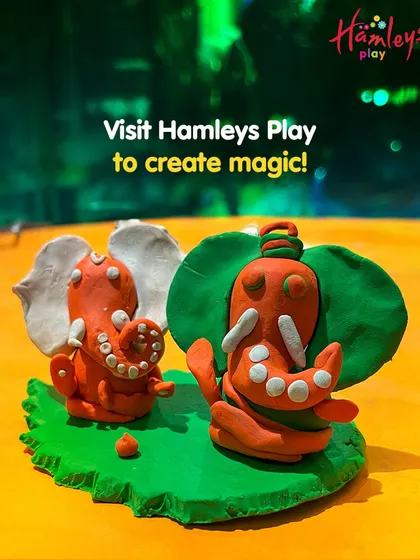 Create magic this Ganesh Chaturthi! A close-up of two beautifully crafted clay Ganpati idols made by kids in our workshop. It’s a wonderful way to connect with the festival.