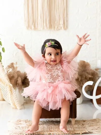 This is a full view of one of my boho-themed studio setups, complete with a teepee and 'ONE' sign, perfect for classic first birthday portraits before the cake comes out.