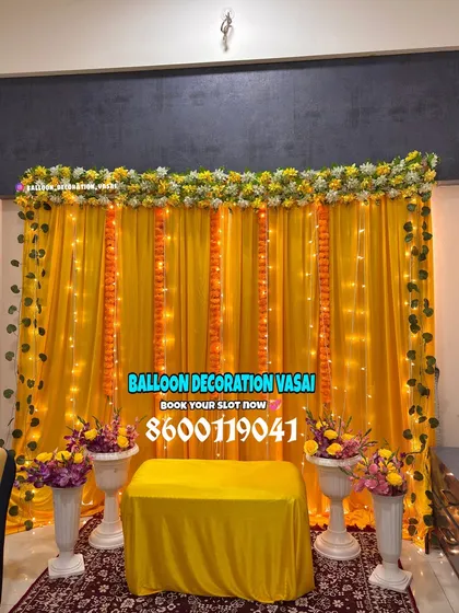 Nothing says Haldi like bright yellow drapes and marigold flowers. We add strings of fairy lights to this classic setup to make it glow.
