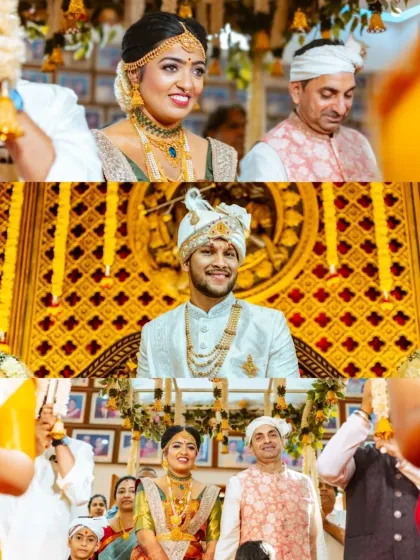 Portraits of the radiant bride and smiling groom during their wedding ceremony.
