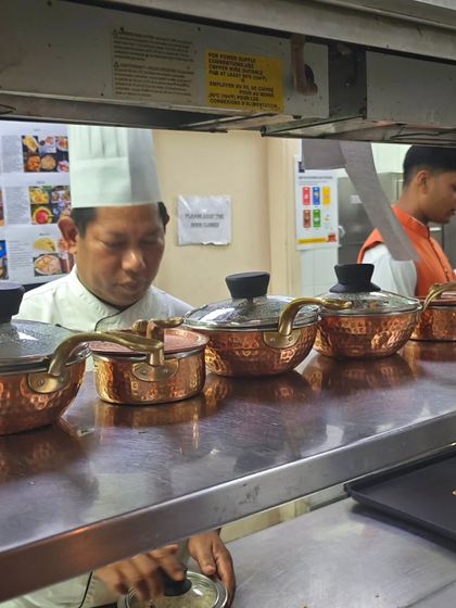 The kitchen team at The Lodhi, New Delhi, getting ready for service. It's always intense in a hotel kitchen, but the passion and support from everyone made the event a huge success.