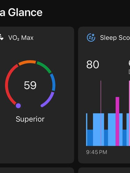 My fitness dashboard on the eve of my 40th birthday, showing a superior VO2 Max of 59. This is a testament to years of consistent, smart training.