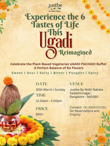 Experience the 6 tastes of life this Ugadi with our reimagined plant-based vegetarian Ugadi Pachadi buffet. It's a perfect balance of sweet, sour, salty, bitter, pungent, and spicy.