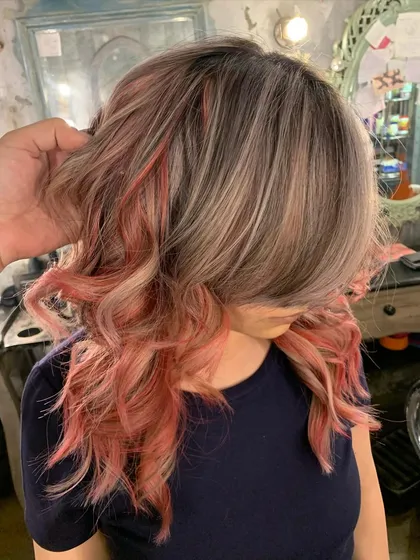 A side view of the 'Peach Fuzz' look, showing how we corrected the previous color into this beautiful new shade.