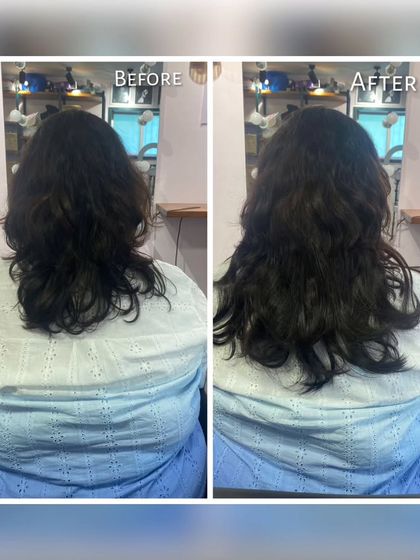 Sometimes, even a subtle change makes a big difference. Here, we added volume to give her hair a much fuller and healthier appearance without drastically changing the length.