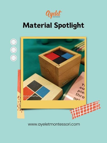 Material Spotlight: The Binomial Cube. This material's direct purpose is to practice disassembling and rebuilding the cube, refining dexterity. Its indirect purpose is to give a concrete, visual exposure to the algebraic concept of (a+b)³.