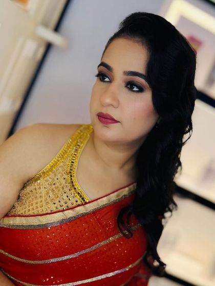 A closer look at the party makeup, showing the clean lines and blended colors that create a polished and high-end feel.