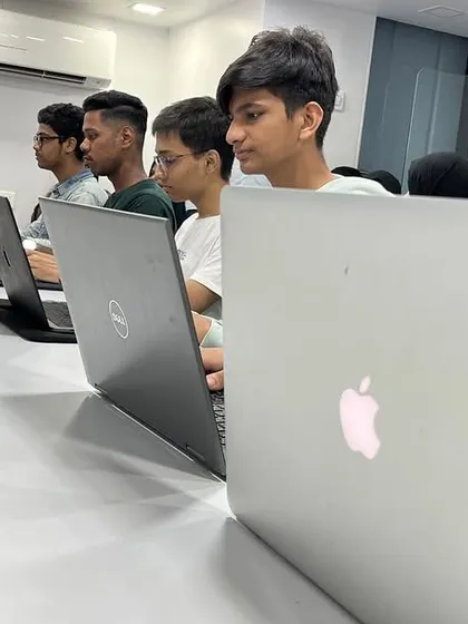 This is our classroom in Mazgaon, where students are busy learning practical skills. Everyone gets the attention they need to solve doubts and truly understand concepts, working on real projects on their own laptops.