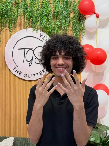 Absolutely love seeing happy clients! Nails are for everyone, and it was a pleasure creating this clean, shimmery look for him.
