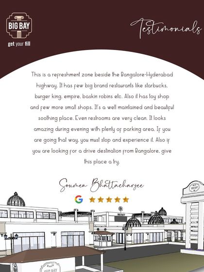 This testimonial from Soumen Bhattacharjee calls us a "refreshment zone" and a "beautiful soothing place," recommending us for a drive destination from Bangalore.
