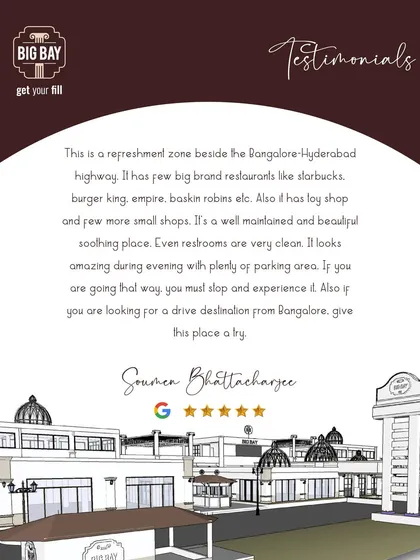A testimonial from a traveler who calls us a "culinary connoisseur's delight," praising the refreshing ambiance and the great food across all outlets.