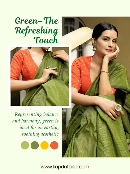 Green represents balance and harmony. This post from my color psychology series showcases how a green saree is ideal for a fresh, earthy, and soothing aesthetic.