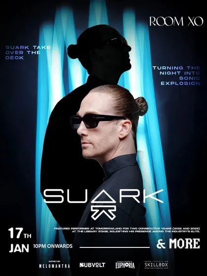 A poster for a techno night featuring Suark, a Tomorrowland-performer.