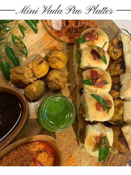 My Mini Vada Pao Platter is perfect for parties. These bite-sized delights pack all the authentic, spicy flavour of the classic street food snack, complete with tangy chutneys.