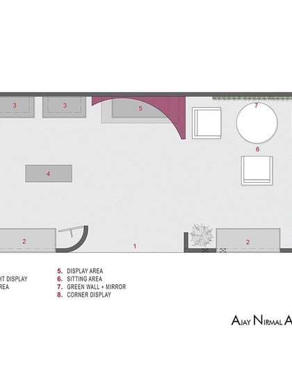 The floor plan for the Villandi '22 exhibition stall. This drawing clearly defines the two main zones: the display area to the left and the private sitting area to the right, ensuring a functional and comfortable client journey.