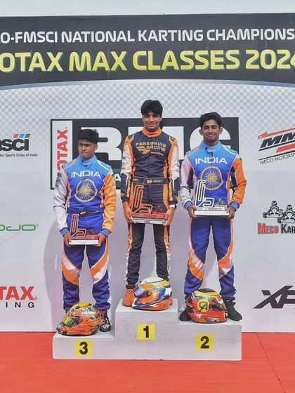 The Senior Max podium from Round 4 of the 2024 National Karting Championship.