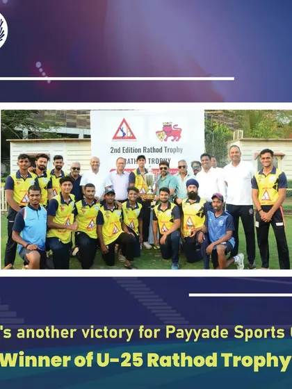 Celebrating a hard-earned victory as a team. Our players proudly pose with the U-25 Rathod Trophy, a result of their collective effort, strategic gameplay, and the relentless training they undergo at our academy.