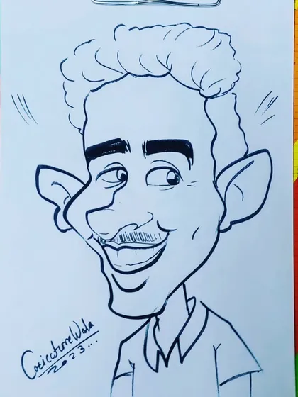 A funny caricature with a great smile and expressive eyes.