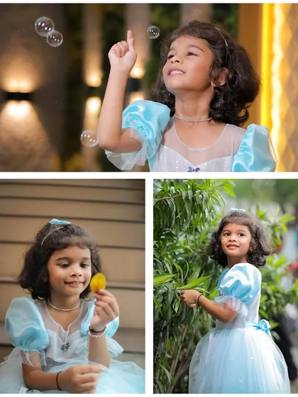 A collage of portraits from a 5th birthday party, showing the pure joy of childhood. I focus on capturing natural expressions, whether it's a look of wonder at bubbles, a thoughtful moment with a leaf, or a beautiful smile. These are the candid shots that families treasure.