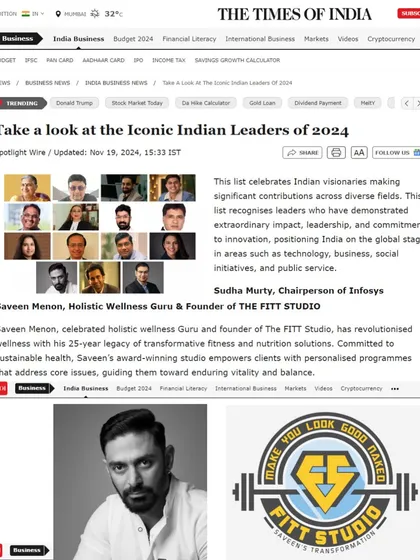 I am honored to be recognized by The Times of India as one of the Iconic Indian Leaders of 2024 for my work as a holistic wellness guru. This feature highlights my 25-year commitment to revolutionizing wellness through transformative fitness and nutrition solutions that address core health issues.