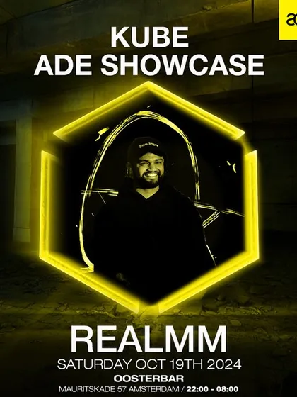 My official showcase poster for the Amsterdam Dance Event (ADE). The glowing yellow hexagon and underground setting perfectly capture the vibe of this legendary global festival.