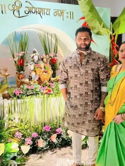 A beautiful nature-themed Ganpati makhar we created, complete with fresh banana leaves and floral arrangements. I believe in delivering quality that makes your festival special.
