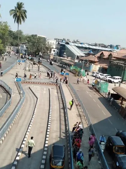 An elevated view of the completed Bandra Station project. This perspective clearly shows the new, organized traffic lanes, dedicated pedestrian zones, and improved flow that replaced the previous congestion, directly benefiting the thousands of daily commuters.