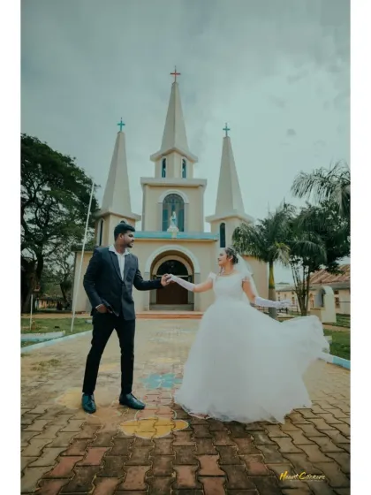 A beautiful portrait from a Christian wedding, capturing the elegance and grace of the bride outside the church.