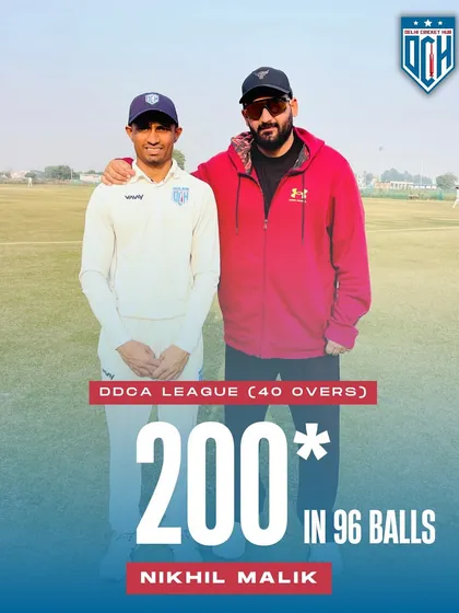 This is what I live for. My student from Delhi Cricket Hub, Nikhil Malik, playing a record-breaking innings of 200 not out in a DDCA league match. This is the result of pure dedication and technical training. I am incredibly proud.
