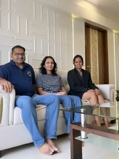 The best part of my job is seeing my clients happy in their new home. Here I am with the wonderful couple from my Andheri East 3BHK project.