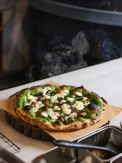 It's Valentine's Day, or any day worth celebrating. Treat yourself and the ones you love to this delicious mushroom and spinach cream pizza.