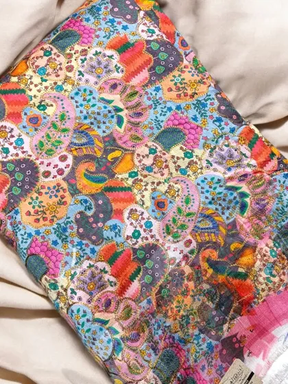 Another look at this beautiful printed silk, with its intricate mix of colors and patterns.