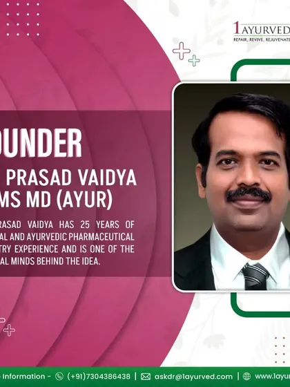As one of the original minds behind 1Ayurved, Dr. Prasad Vaidya has 25 years of experience in both clinical practice and the Ayurvedic pharmaceutical industry. His expertise ensures our treatments are both authentic and effective.
