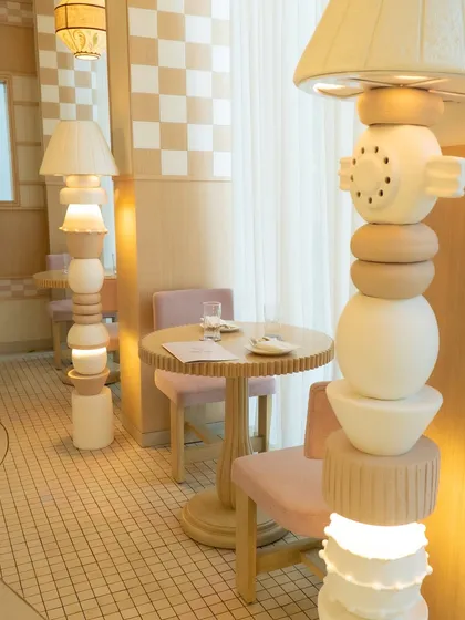 The interior design and custom lamps at Bom Dia cafe. Capturing the ambiance is part of telling the brand's story.