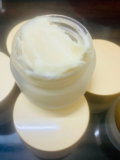 A close-up of the rich, creamy texture of my Almond Moisturiser. It penetrates deep into the skin to keep you hydrated all day.