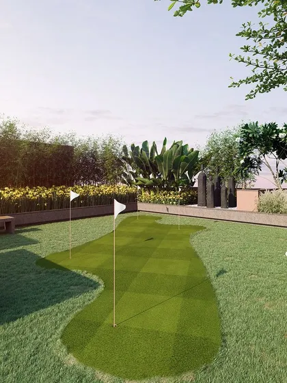 A rooftop mini-golf course offers a unique recreational outlet with stunning city views. We use high-quality turf and thoughtful landscaping to create a fun and challenging amenity for all ages.