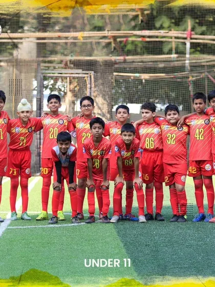 The Under-11 team posing for a photo during a friendly match day against The Football Academy.