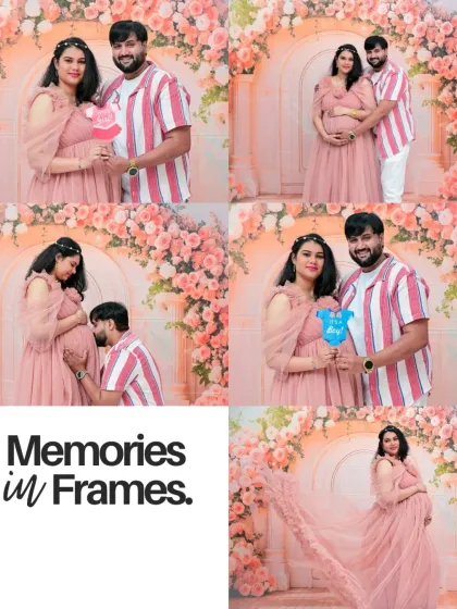 This collage captures the story of a couple's maternity shoot, from playful moments with "It's a Boy" props to tender kisses and beautiful solo portraits of the mom-to-be.