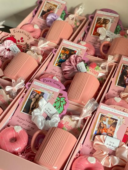 Another view of our budget-friendly bridesmaid hampers, showing the variety of items and personalization options available.