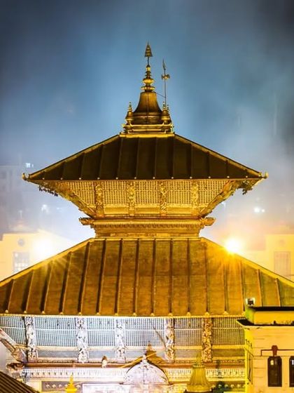 The sacred Pashupatinath Temple in Nepal at night. Visiting such powerful spiritual sites is an integral part of our international yoga retreats.