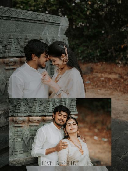A collage focusing on the couple's close-up interactions, showing their gentle and loving connection during their traditional pre-wedding session.