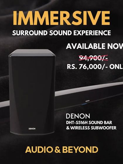 The Denon DHT-S516H soundbar and wireless subwoofer, available now at a special price. This system provides an immersive surround sound experience, bringing cinematic audio into your living room.