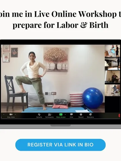Here is a look inside one of my live online workshops, where I guide couples through labor positions and preparation techniques.