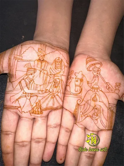 This is what I mean when I say mehandi is art. We learn to create full wedding scenes, like this Phera and Doli ceremony, turning hands into a canvas that tells the story of a lifetime.