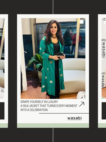 Draped in luxury, this green silk jacket turns any moment into a celebration. It's a festive classic that will never go out of style.